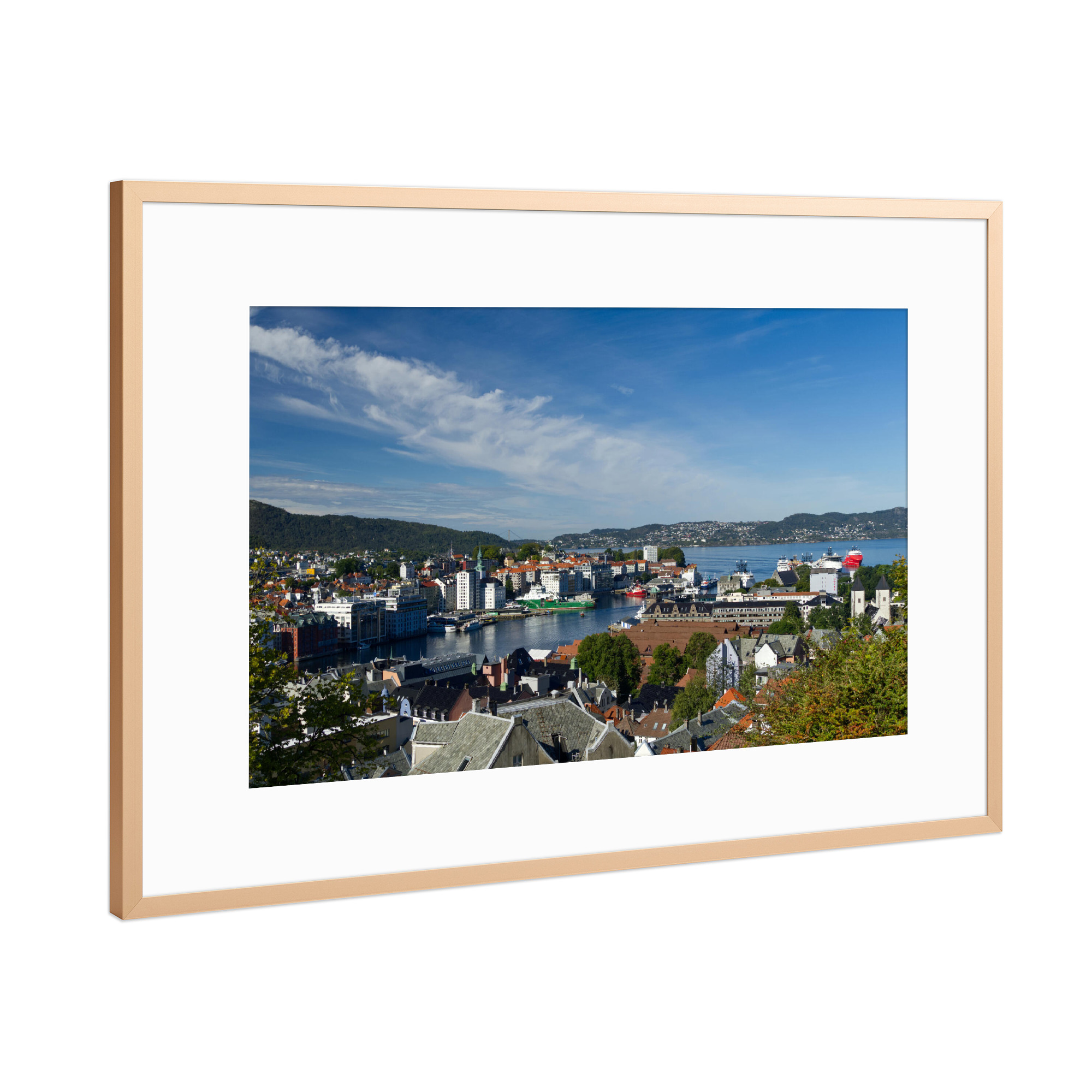 Poster mit Rahmen Kupfer "Blick auf Bergen und Hafen" artboxONE - Natur,Reise,Reise / Strand und Meer,Reise / Länder,Städte / Weitere