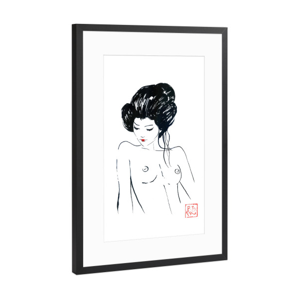 Poster mit Rahmen Schwarz (Metallic) "Nackte Geisha" artboxONE - Schwarzweiß,Reise / Asien - Nackt,Geisha,Sumie,Japan