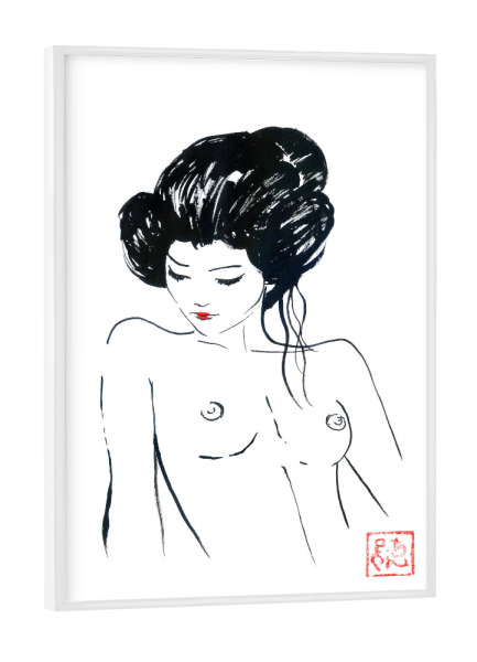 Poster mit weißem Rahmen "Nackte Geisha" artboxONE - Schwarzweiß,Reise / Asien - Nackt,Geisha,Sumie,Japan
