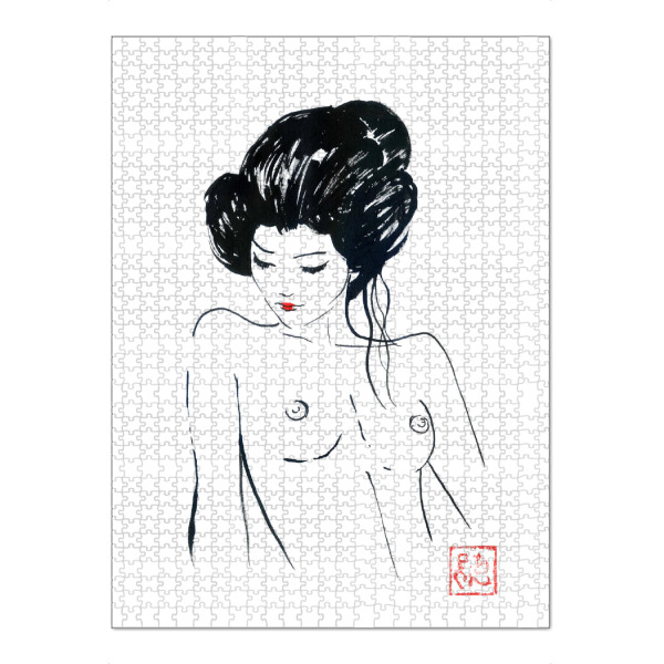 Puzzle Ravensburger "Nackte Geisha" artboxONE - Schwarzweiß,Reise / Asien - Nackt,Geisha,Sumie,Japan - Bild nackt