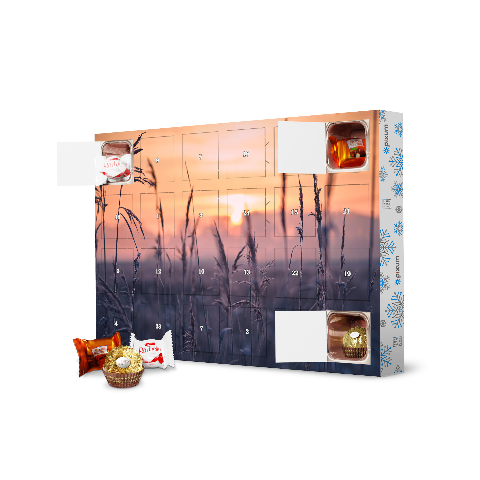 Adventskalender mit Ferrero Pralinen Frost im Schilfgras am Morgen artboxONE Adventskalender Natur