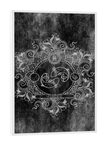 Poster mit weißem Rahmen "Tierkreis - Kohle - Fische" artboxONE - Natur,Floral,Abstrakt