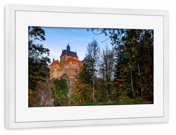 Poster mit Rahmen weiß "Der Kriebstein" artboxONE - Architektur - Kriebstein,Burg,Ritterburg,Sachsen,Zschopau,Burg kriebstein,Deutschland