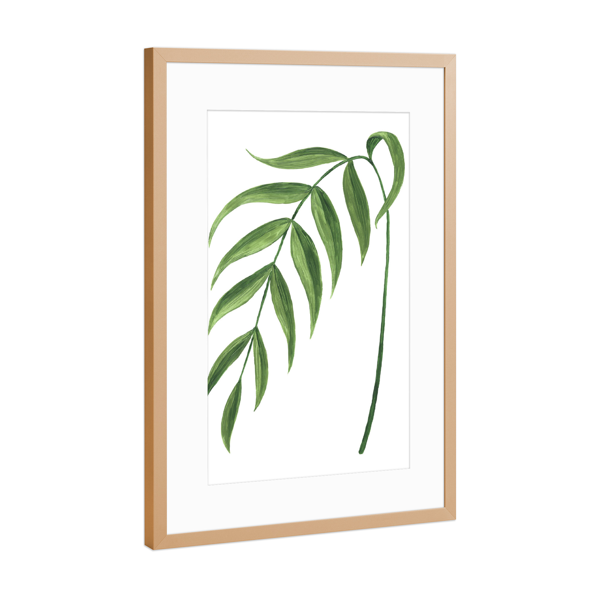 Poster mit Rahmen Kupfer "Leire grüner Zweig" artboxONE - Floral - Blätter,Malerisch,Blatt,Zweig,öl,Malerei