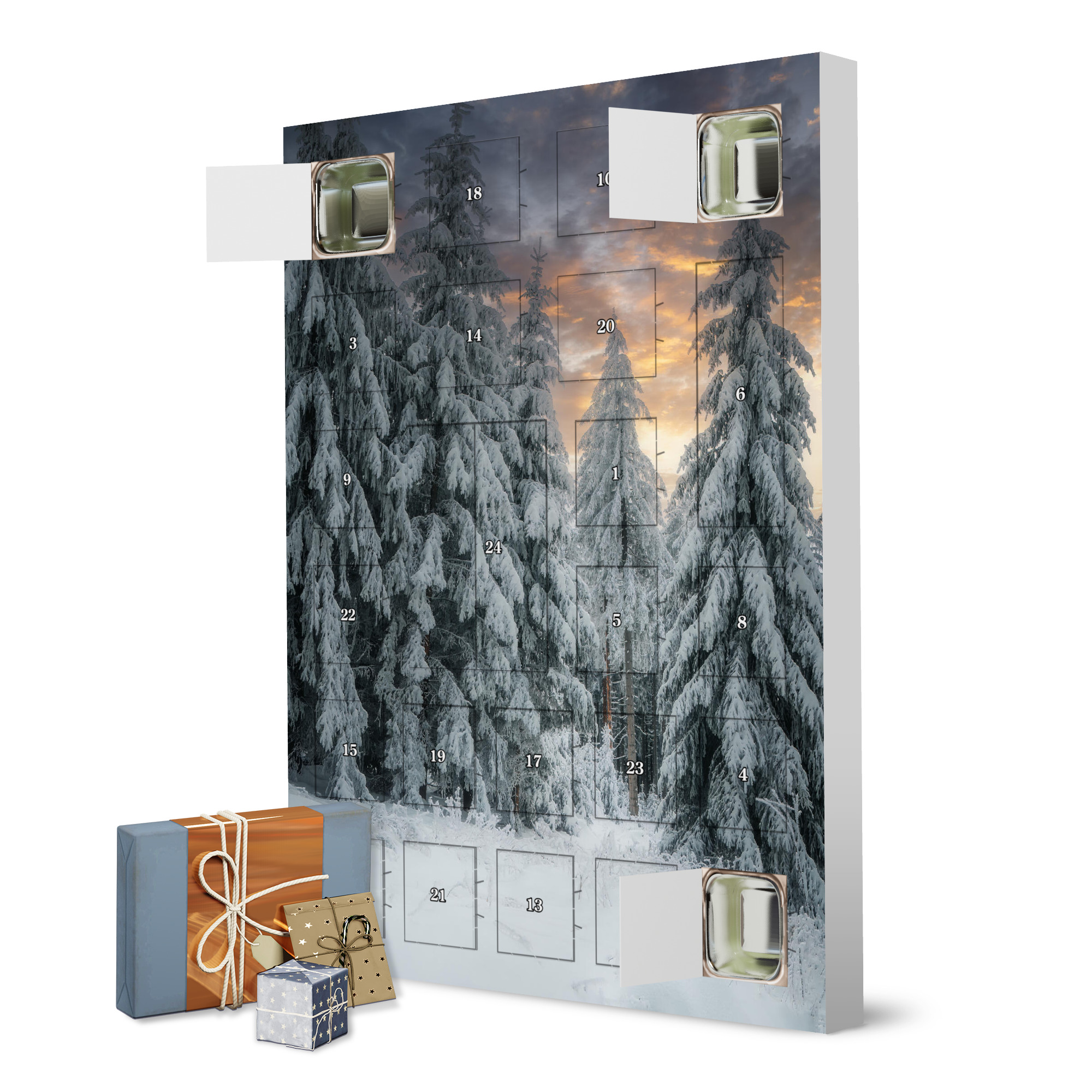 Adventskalender zum Selbstbefüllen Abendsonne im Winterwald artboxONE Adventskalender Natur