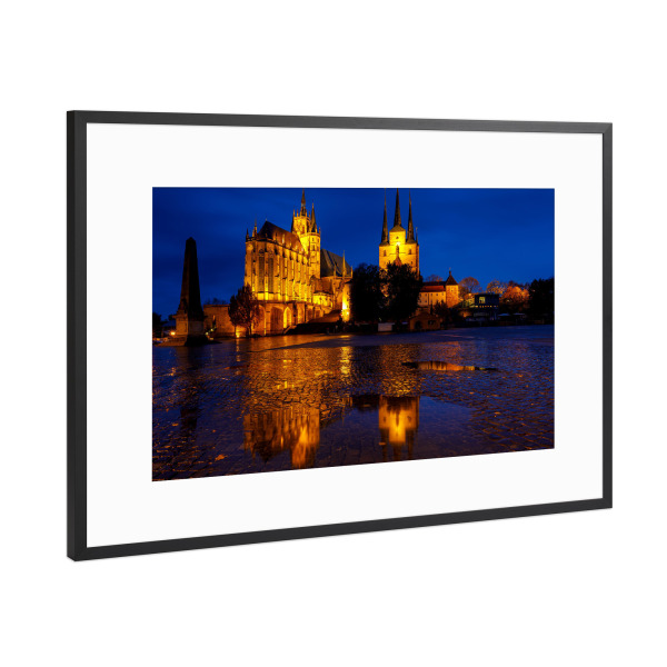 Poster mit Rahmen Schwarz (Metallic) "Der Dom zu Erfurt" artboxONE - Architektur