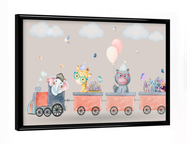 Poster mit schwarzem Rahmen "Aquarell-Zug-Illustration" artboxONE - Natur,Reise,Floral,Für Kinder,Tiere