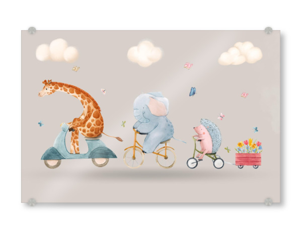Acrylglasbild "Tiere auf Fahrrad Illustration" artboxONE - Für Kinder,Tiere,Fiktion