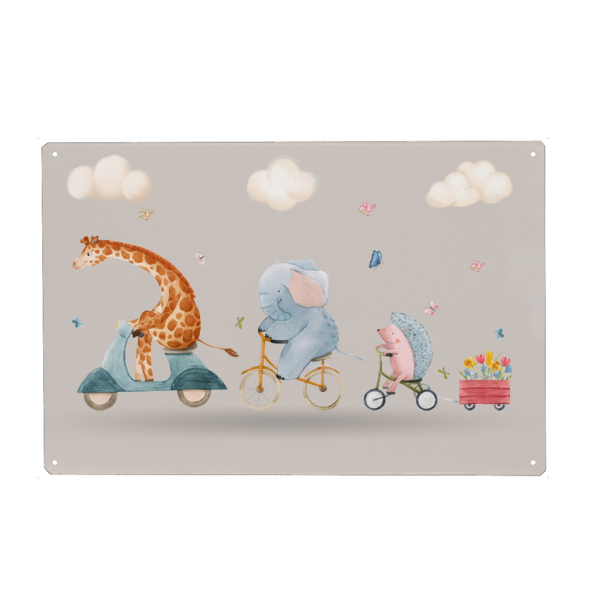 Metall Poster "Tiere auf Fahrrad Illustration" artboxONE - Für Kinder,Tiere,Fiktion