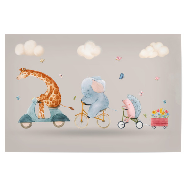 Poster 30x20 cm "Tiere auf Fahrrad Illustration" artboxONE - Für Kinder,Tiere,Fiktion