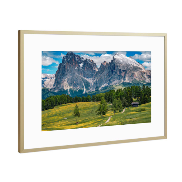 Poster mit Rahmen Gold "Seiser Alm im Frühling" artboxONE - Natur,Reise / Länder