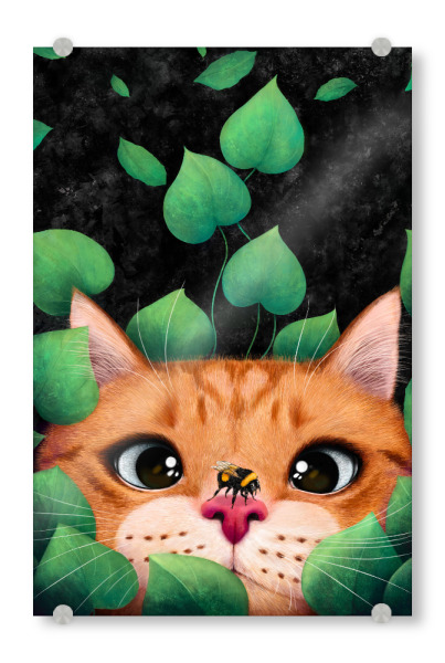 Acrylglasbild "Katze in den Blättern" artboxONE - Natur,Floral,Für Kinder,Tiere,Für Mama