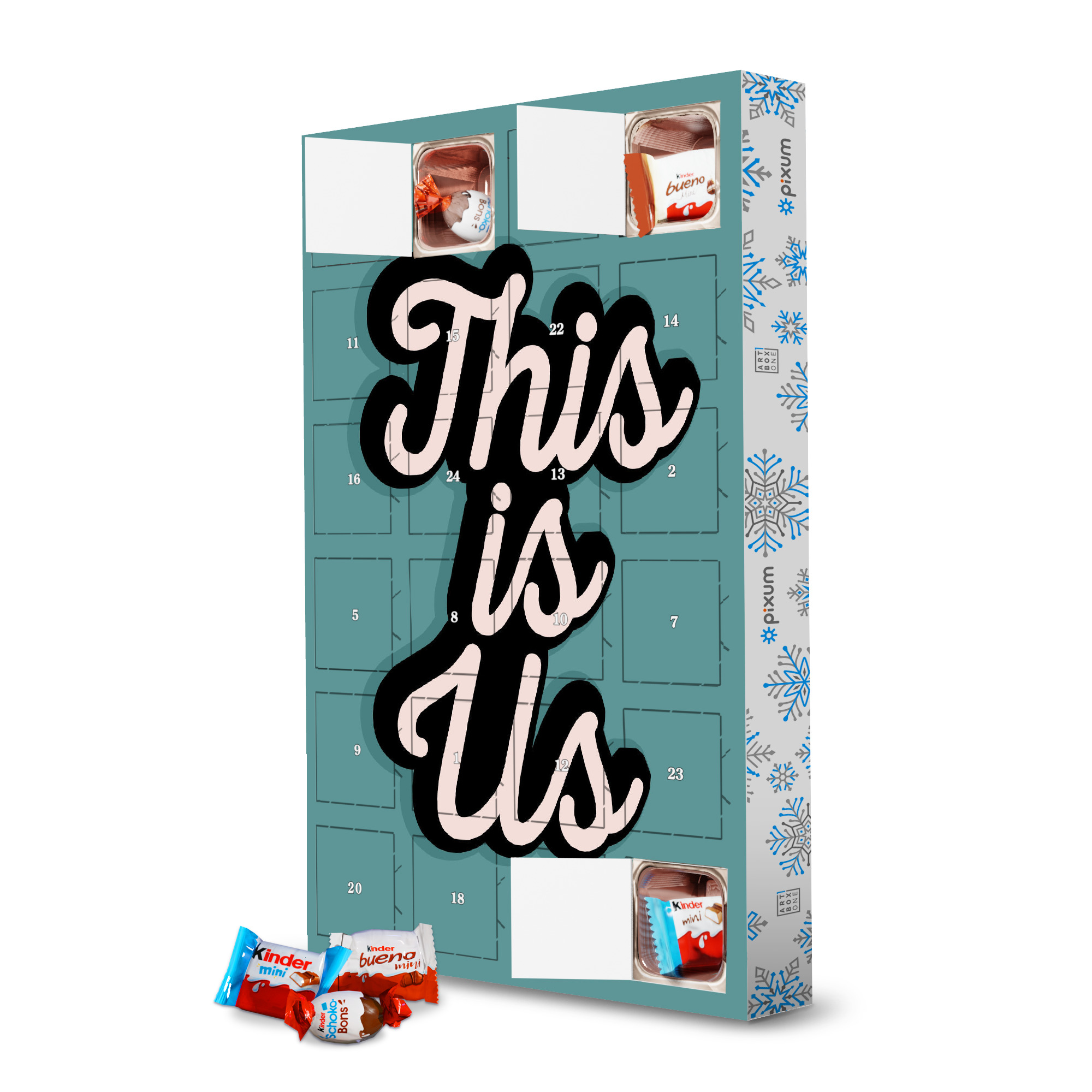Adventskalender mit Produkten von Kinder Das sind wir artboxONE Adventskalender Typografie