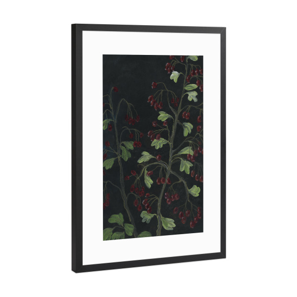 Poster mit Rahmen Schwarz (Metallic) "Theiam Weißdorn" artboxONE - Floral - Blumen,Urlaub,Beeren,Zweig