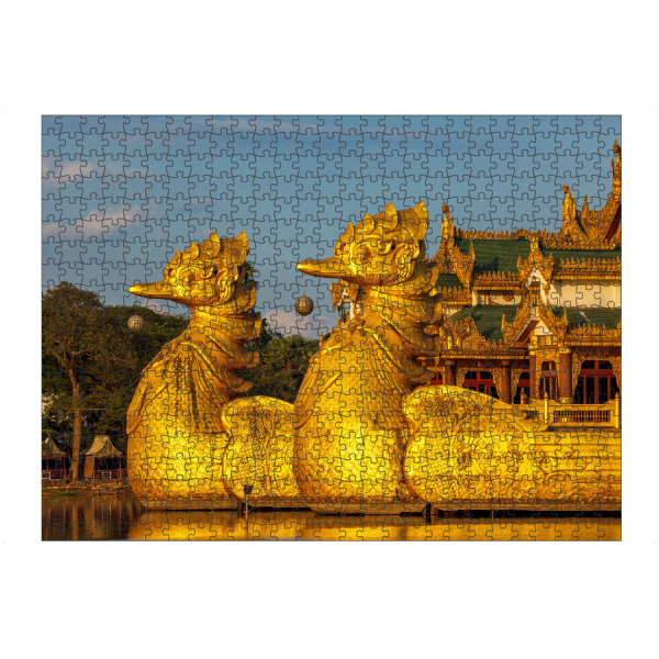Puzzle Ravensburger "Die königliche Barke" artboxONE - Architektur - Yangon,Myanmar,Rangoon,Schiff,Boot,Königliche barke,See,Pagode,Buddhismus,Golden