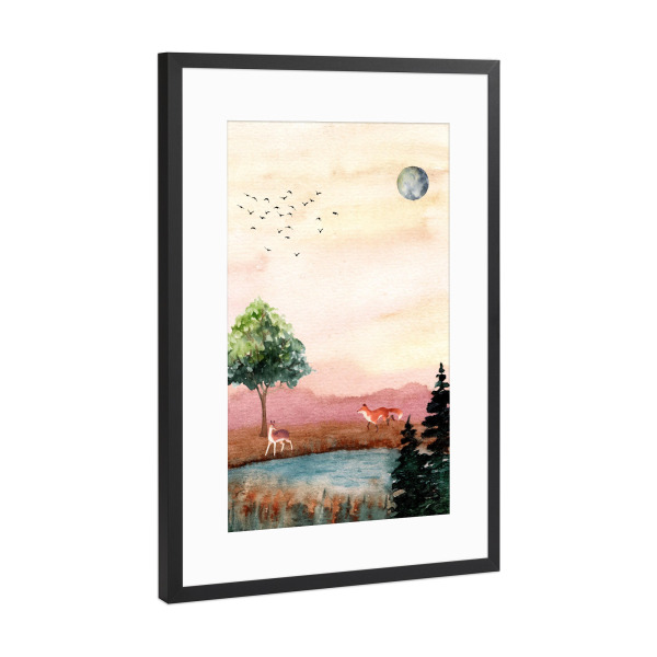 Poster mit Rahmen Schwarz (Metallic) "Digitale Landschaftsmalerei" artboxONE - Natur,Tiere
