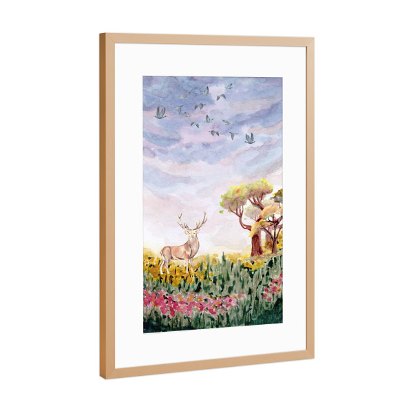 Poster mit Rahmen Kupfer "Aquarell Landschaft" artboxONE - Natur,Tiere