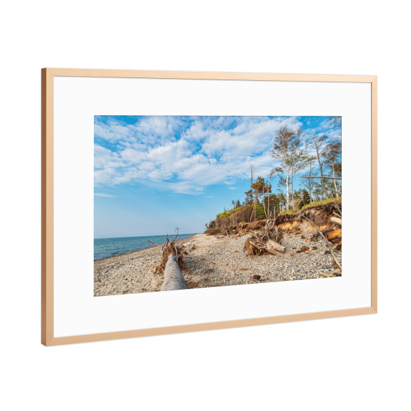 Poster mit Rahmen Kupfer "Strand, Meer, Baumstamm" artboxONE - Natur,Reise,Reise / Strand und Meer