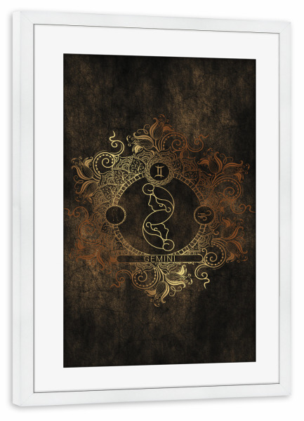 Poster mit Rahmen weiß "Sternzeichen - Kupfer - Zwillinge" artboxONE - Natur,Floral,Abstrakt