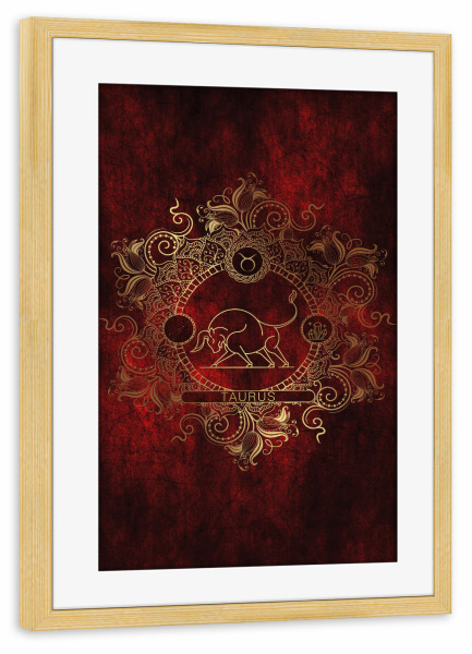 Poster mit Rahmen kiefer "Tierkreis - Feuer - Stier" artboxONE - Natur,Floral,Abstrakt