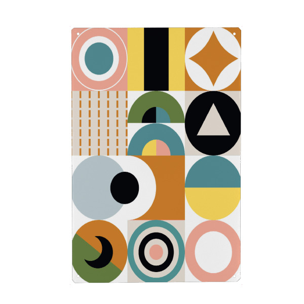 Metall Poster "Mescolanza L" artboxONE - Abstrakt,Geometrie - Geometrisch,Geometrisch,Vintage,Flach,Modern,Zeitgenössisch,Mitte des jahrhunderts,Kreis