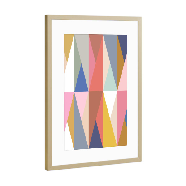 Poster mit Rahmen Gold "Mescolanza E" artboxONE - Abstrakt,Geometrie - Regenbogen,Kinder,Retro,Jahrgang,Geometrisch,Geometrisch,Geometrie,Geometriske