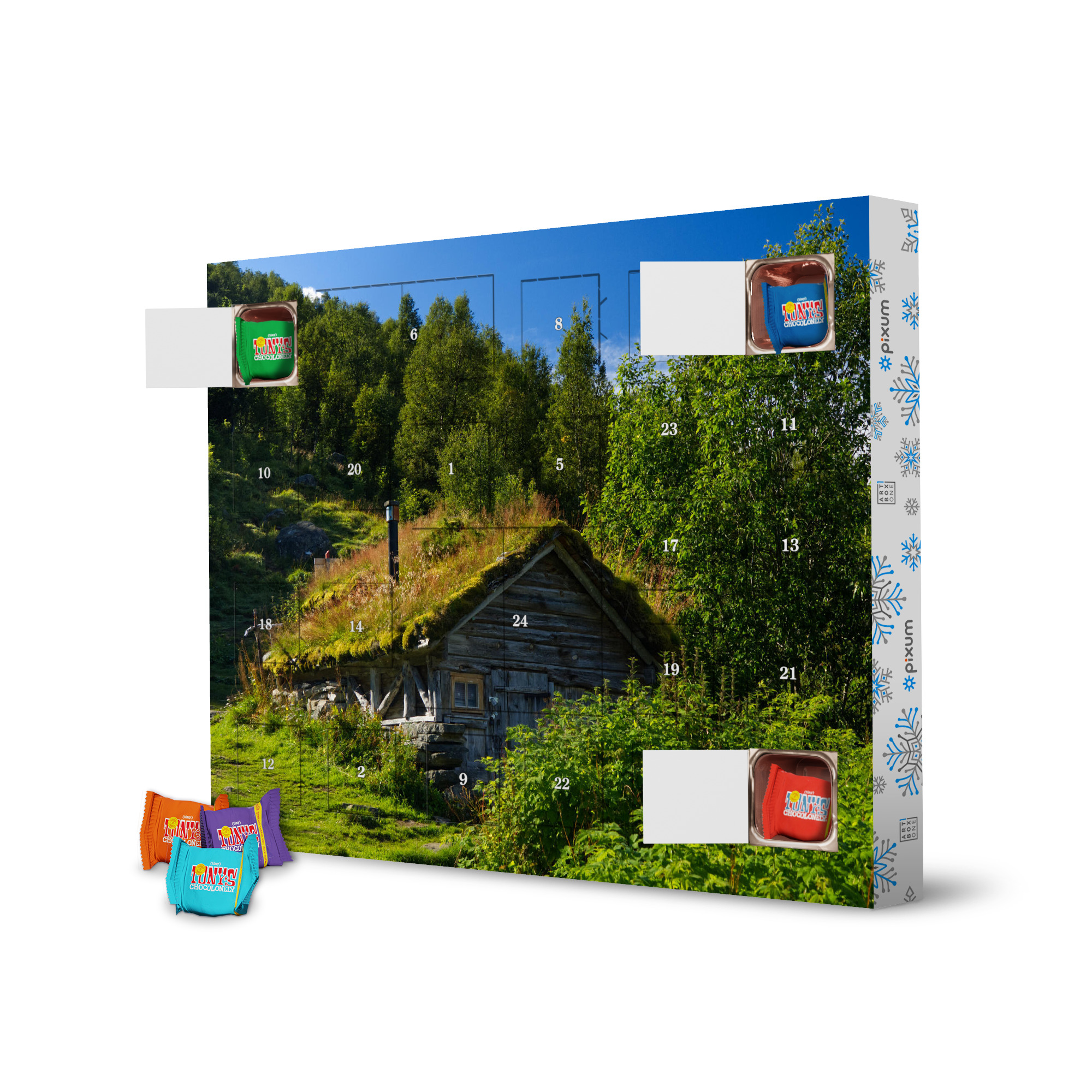 Adventskalender mit Tony's Chocolonely Alm beim Geirangerfjord artboxONE Adventskalender Natur