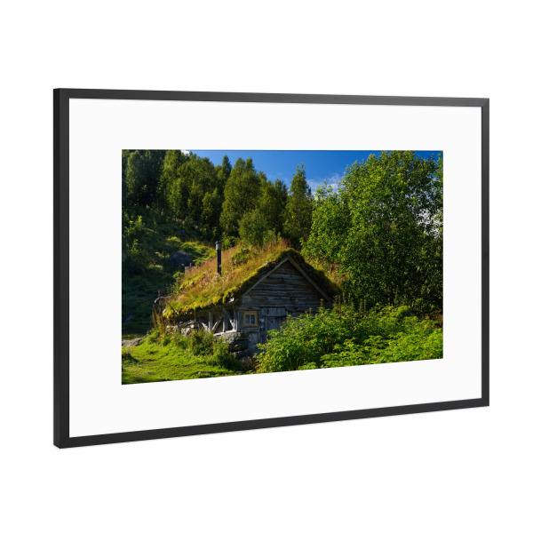 Poster mit Rahmen Schwarz (Metallic) "Alm beim Geirangerfjord" artboxONE - Natur,Reise,Architektur,Reise / Länder