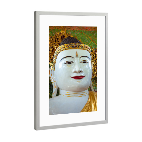 Poster mit Rahmen Silber "Umin Thonze Buddha Statue" artboxONE - Architektur