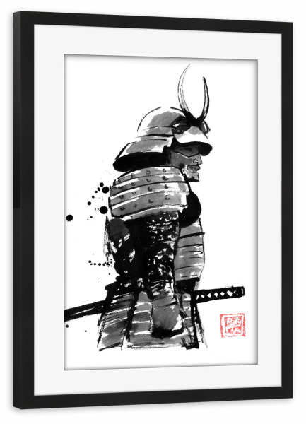 Poster mit Rahmen schwarz "Samurai-Rüstung" artboxONE - Menschen,Reise / Asien,Männer - Rüstung,Samurai,Krieger,Sumie,Japan