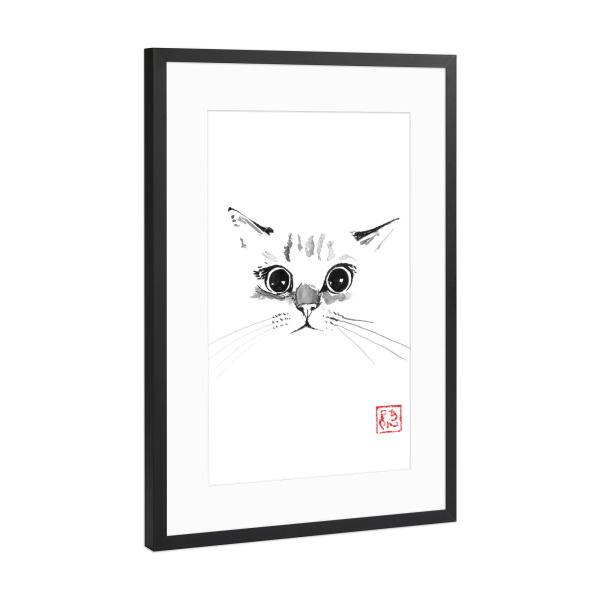 Poster mit Rahmen Schwarz (Metallic) "Katze lustiges Gesicht" artboxONE - Tiere - Katze,Neko,Sumie,Japan