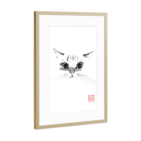 Poster mit Rahmen Gold "Katze lustiges Gesicht" artboxONE - Tiere - Katze,Neko,Sumie,Japan
