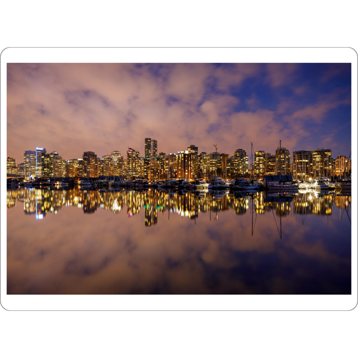 Tischset "Vancouver Skyline bei Nacht" artboxONE - Architektur - Vancouver,Kanada,Skyline,Stadt,Hafen,Spiegelung,Abend,Nacht,Hochhaus