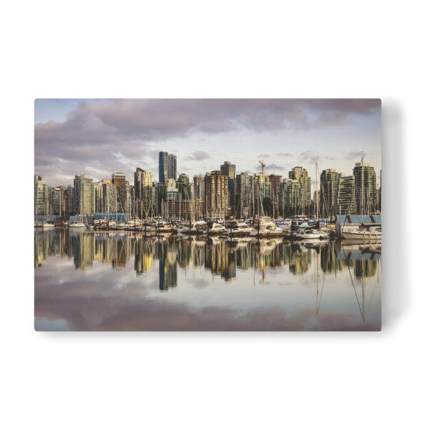 Leinwandbild "Skyline von Vancouver in Kanada" artboxONE - Architektur - Vancouver,Kanada,Skyline,Stadt,Hafen,Spiegelung,Abend,Nacht,Hochhaus