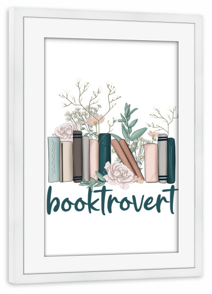 Poster mit Rahmen weiß "Booktrovert" artboxONE - Floral,Buchstaben,Für Mama