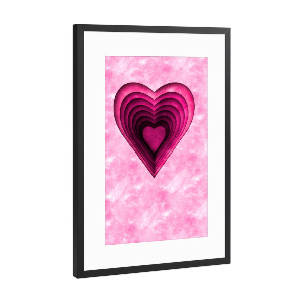 Poster mit Rahmen Schwarz (Metallic) "Rosa Herz" artboxONE - Liebe - Herz,Rosa,Zeichnung,Illustration