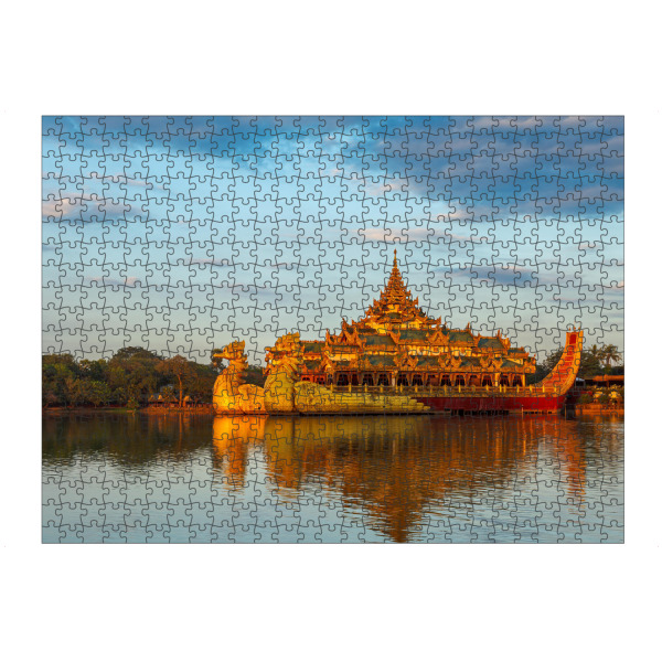 artboxONE Puzzle "Die goldene Barke" artboxONE - Architektur - Yangon,Myanmar,Rangoon,Ship,Boat,Royal barge,Lake,Pagoda,Buddhism,Golden,Asien,Burma