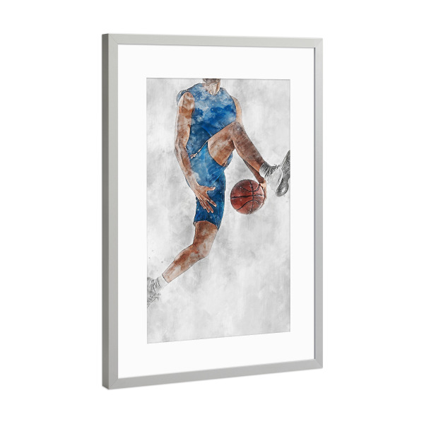 Poster mit Rahmen Silber "Basketball 8 (matart)" artboxONE - Sport - Basketball,Korb,Ball,Basketballspieler,Nba,Spieler,Mannschaft,Sport