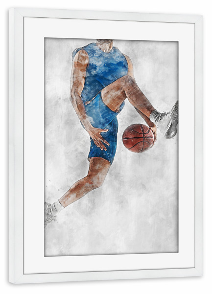 Poster mit Rahmen weiß "Basketball 8 (matart)" artboxONE - Sport - Basketball,Korb,Ball,Basketballspieler,Nba,Spieler,Mannschaft,Sport