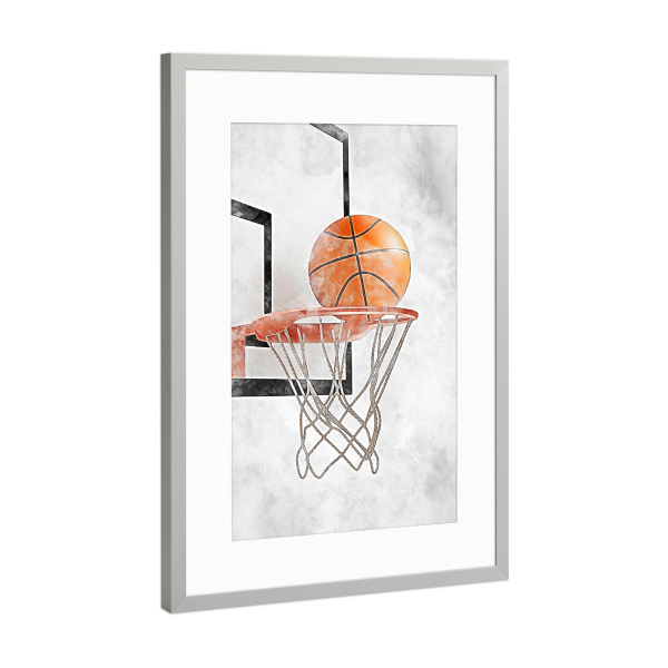 Poster mit Rahmen Silber "Basketball 2 (matart)" artboxONE - Sport - Basketball,Korb,Ball,Basketballspieler,Nba,Spieler,Team,Sport,Reifen