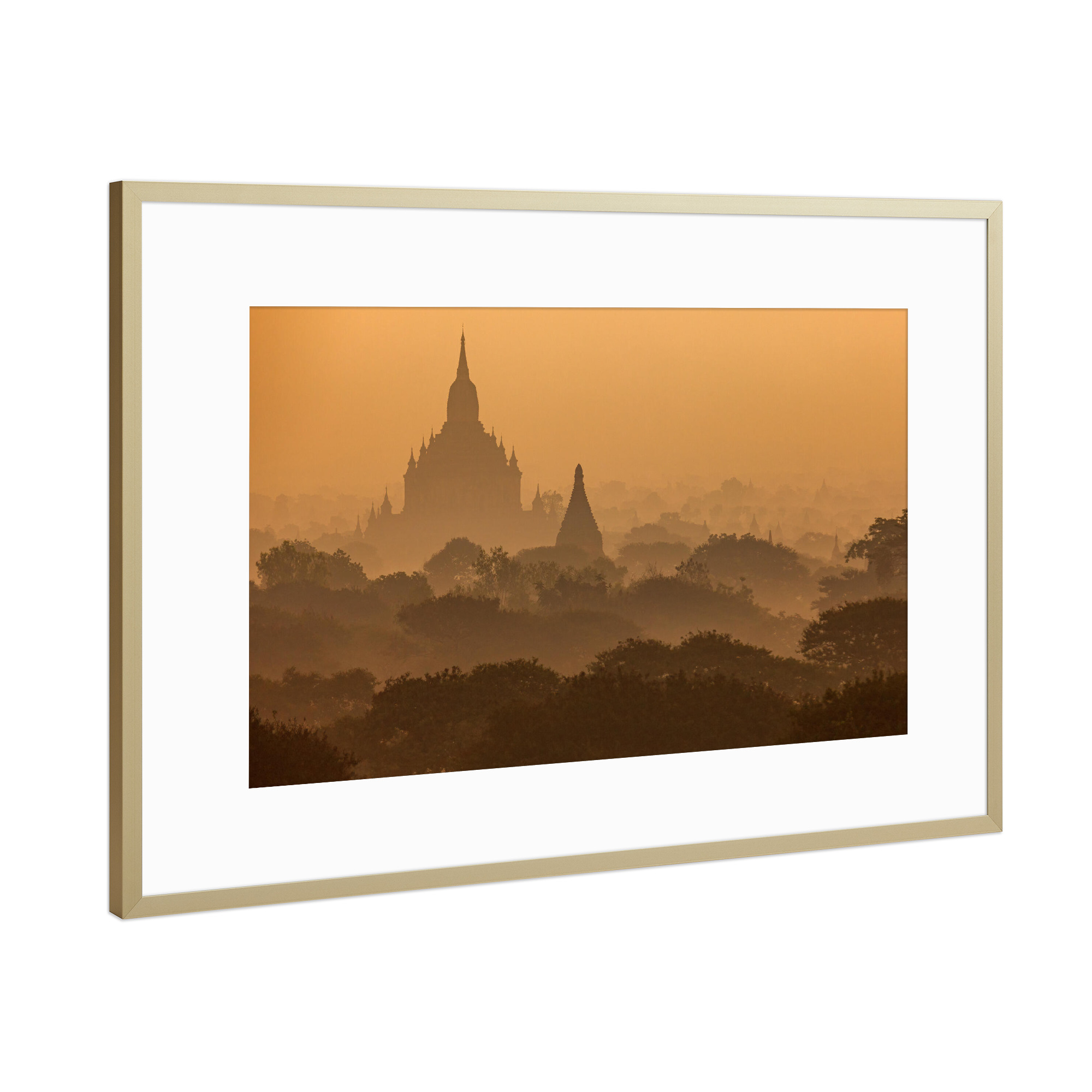 Poster mit Rahmen Gold "Morgens in Bagan" artboxONE - Natur,Architektur,Reise / Asien