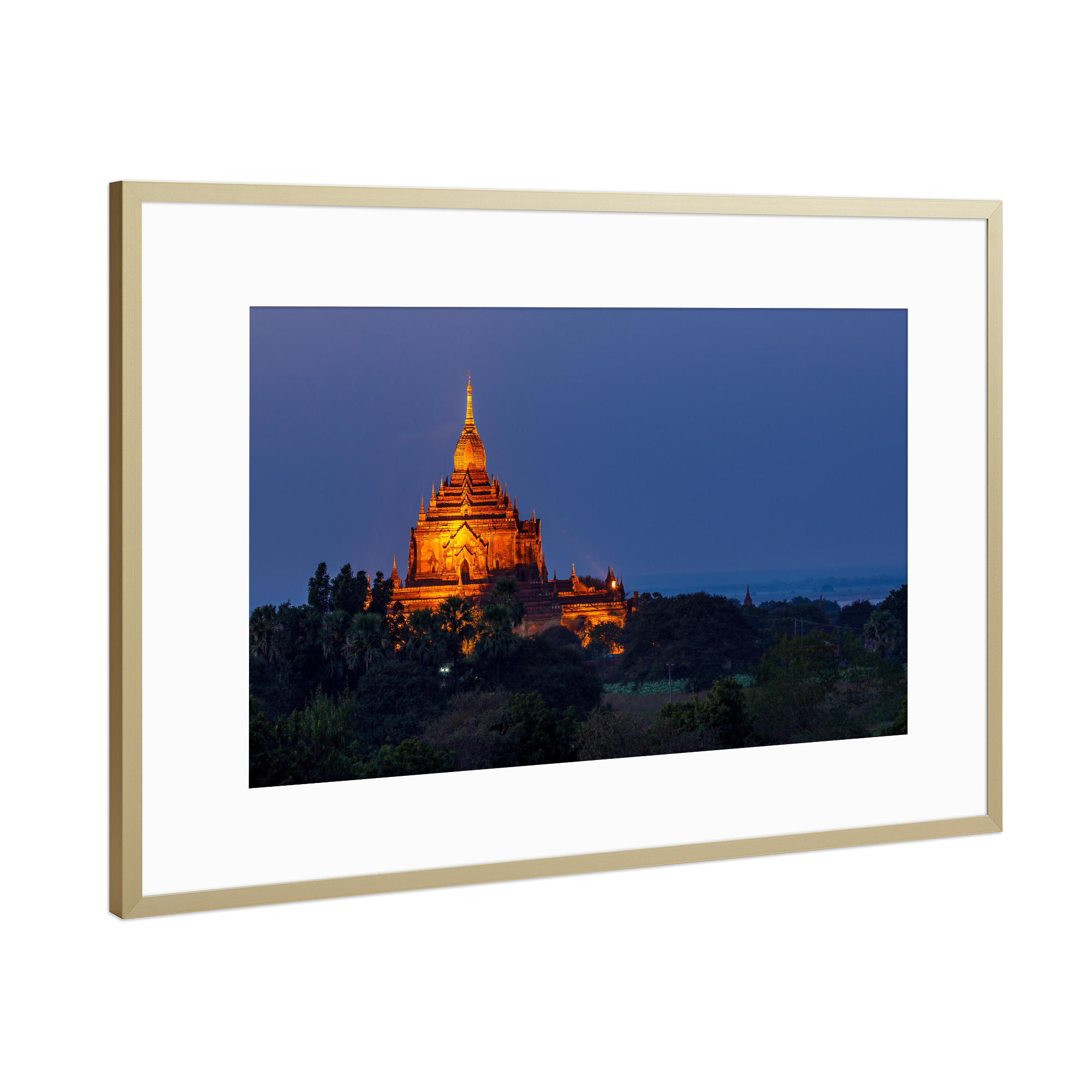 Poster mit Rahmen Gold "Beleuchtete Pagode von Bagan" artboxONE - Architektur,Reise / Asien