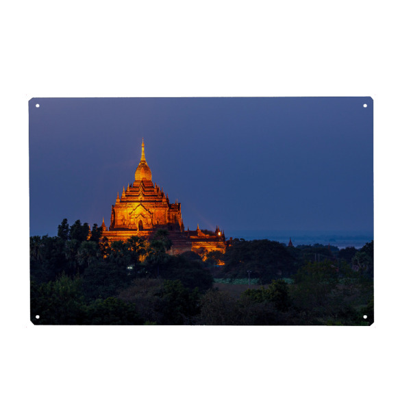 Holzbild "Beleuchtete Pagode von Bagan" artboxONE - Architektur,Reise / Asien