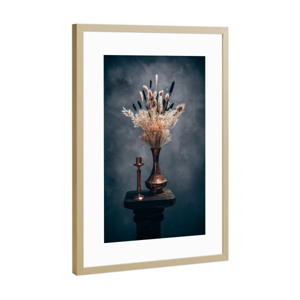 Poster mit Rahmen Gold "Trockenblumenstrauß Sommerkorn" artboxONE - Natur,Floral