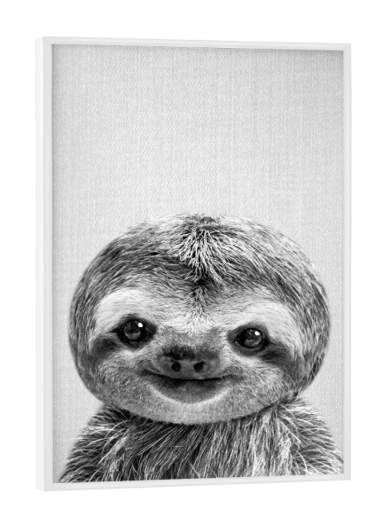 Poster mit weißem Rahmen "Baby-Faultier - Schwarz & Weiß" artboxONE - Natur,Für Kinder,Tiere,Liebe,Für Mama