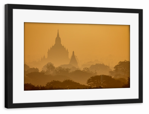 Poster mit Rahmen schwarz "Morgennebel in Bagan" artboxONE - Architektur,Reise / Asien