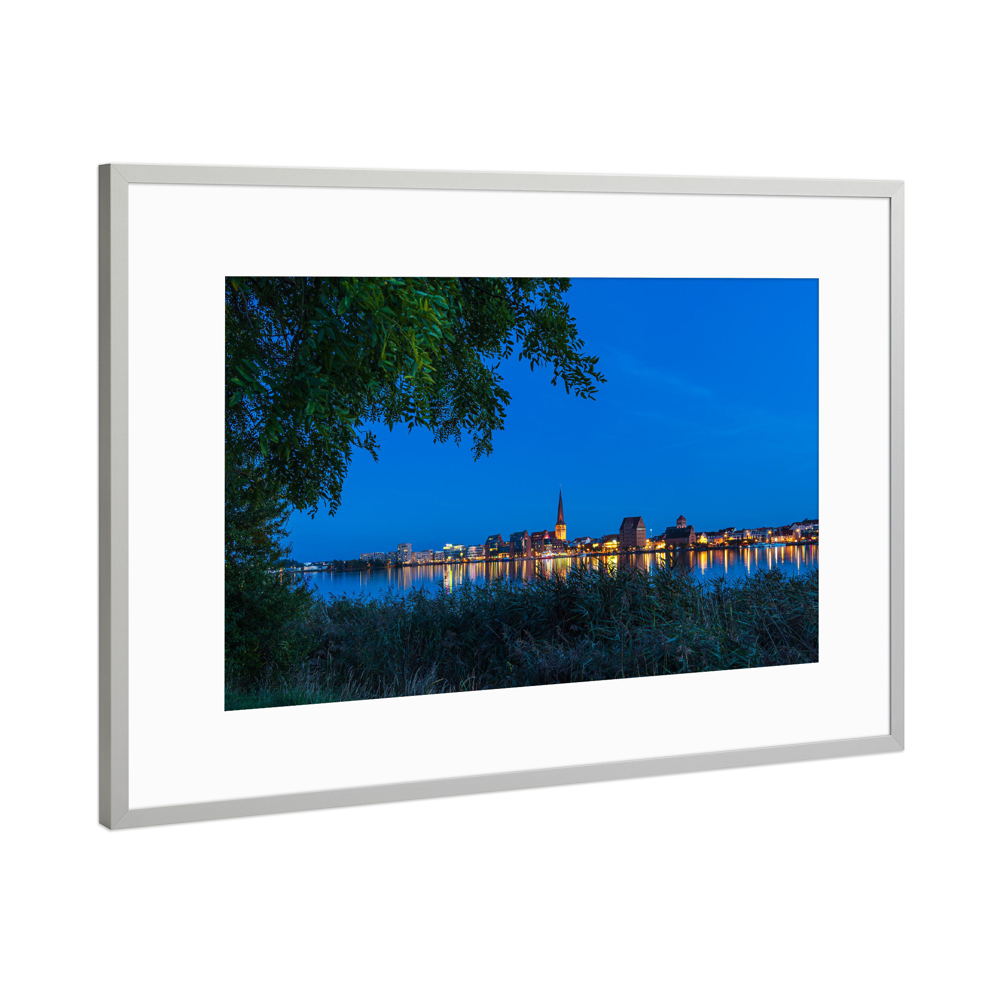 Poster mit Rahmen Silber "Baum, Rostock, Warnow" artboxONE - Natur,Reise,Architektur,Städte / Weitere