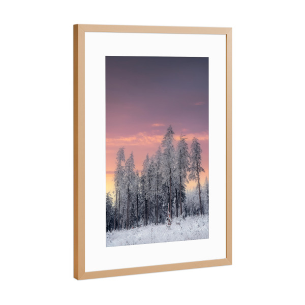 Poster mit Rahmen Kupfer "Sonnenuntergang im Erzgebirge" artboxONE - Natur - Winter,Sonnnenaufgang,Schnee,Wald,Frost,Eis,Kalt,Bäume,Erzgebirge,Natur