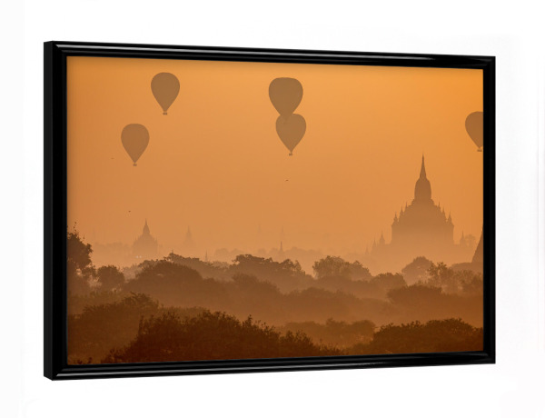 Poster mit schwarzem Rahmen "Heißluftballons bei Bagan" artboxONE - Natur,Reise,Reise / Asien