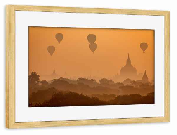 Poster mit Rahmen kiefer "Heißluftballons bei Bagan" artboxONE - Natur,Reise,Reise / Asien